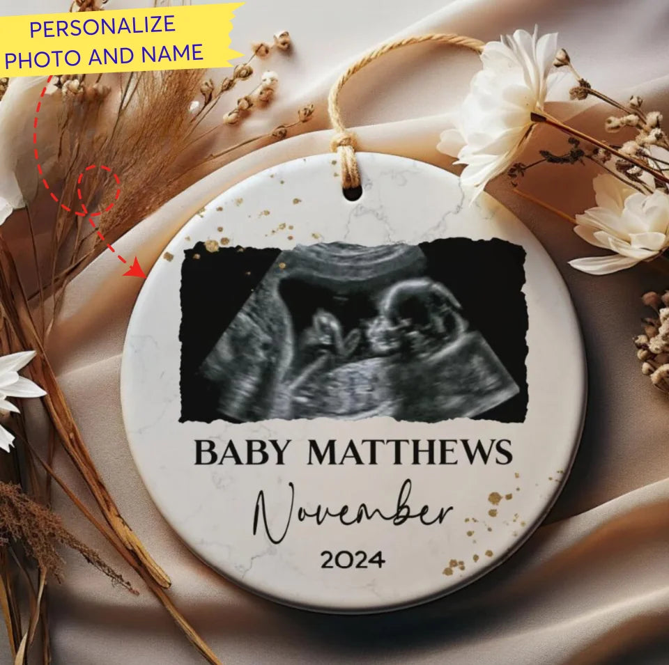 Custom Ultrasound Ornament, Ultrasound Photo Gift, Personalized Baby Announcement Gift, Christmas Pregnancy Announcement Ceramic Ornament ON015