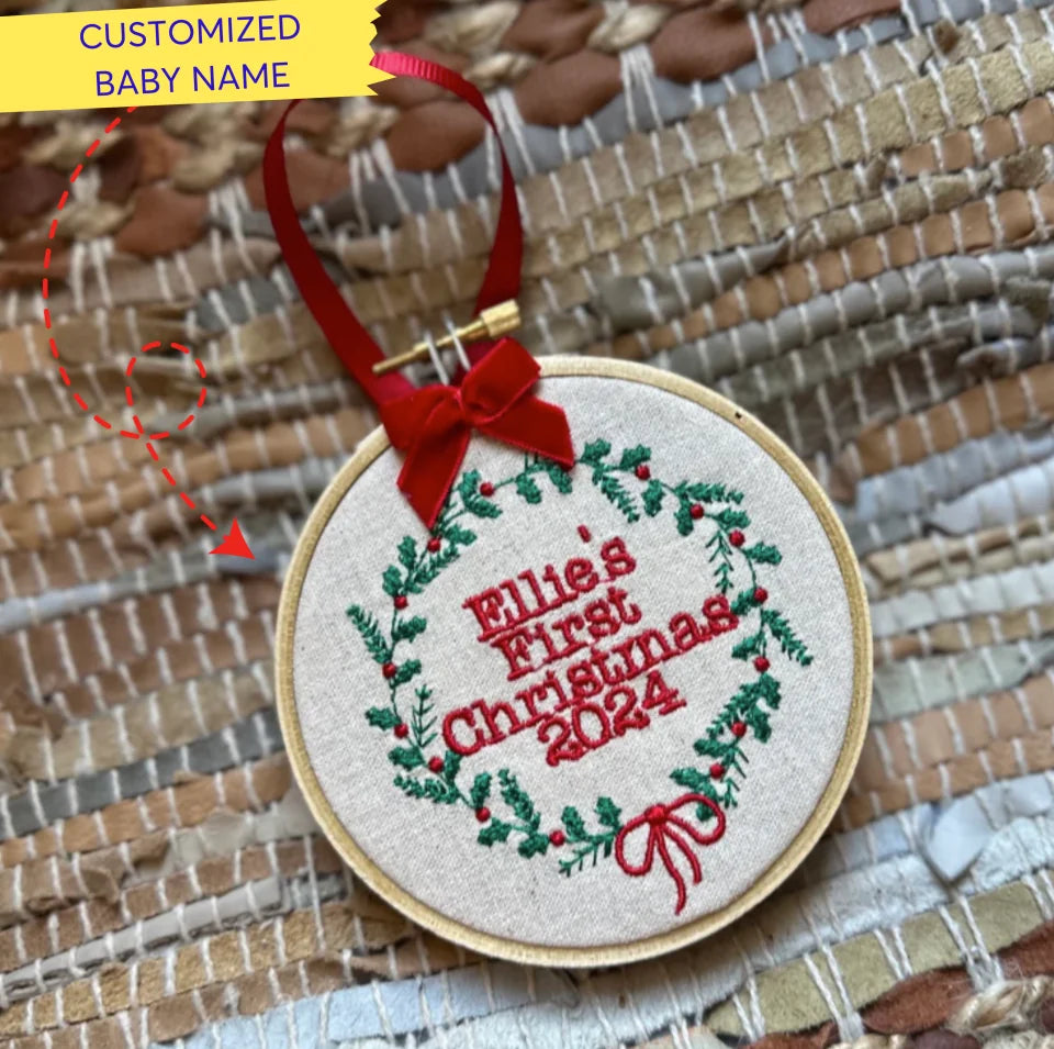 Embroidered Baby’s First Christmas Ornament- Hierloom Ornament - Persinalized Christmas Ornament - Baby’s Christmas Tree Ornament Gift ONEM90