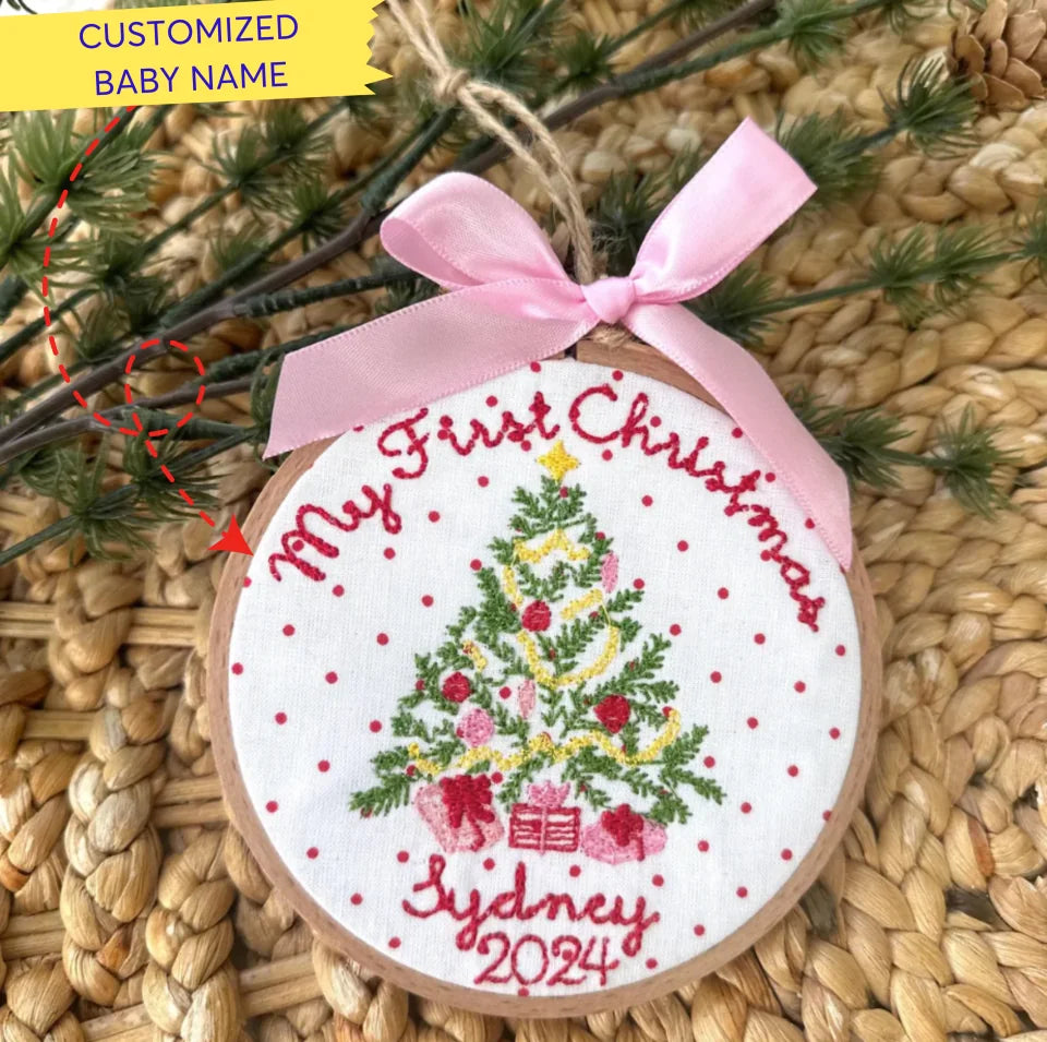 Personalized Baby&#39;s First Christmas Ornament | Keepsake | Custom Gift | Embroidered Ornament | Matching Boy and Girl | Christmas Gift ONEM71