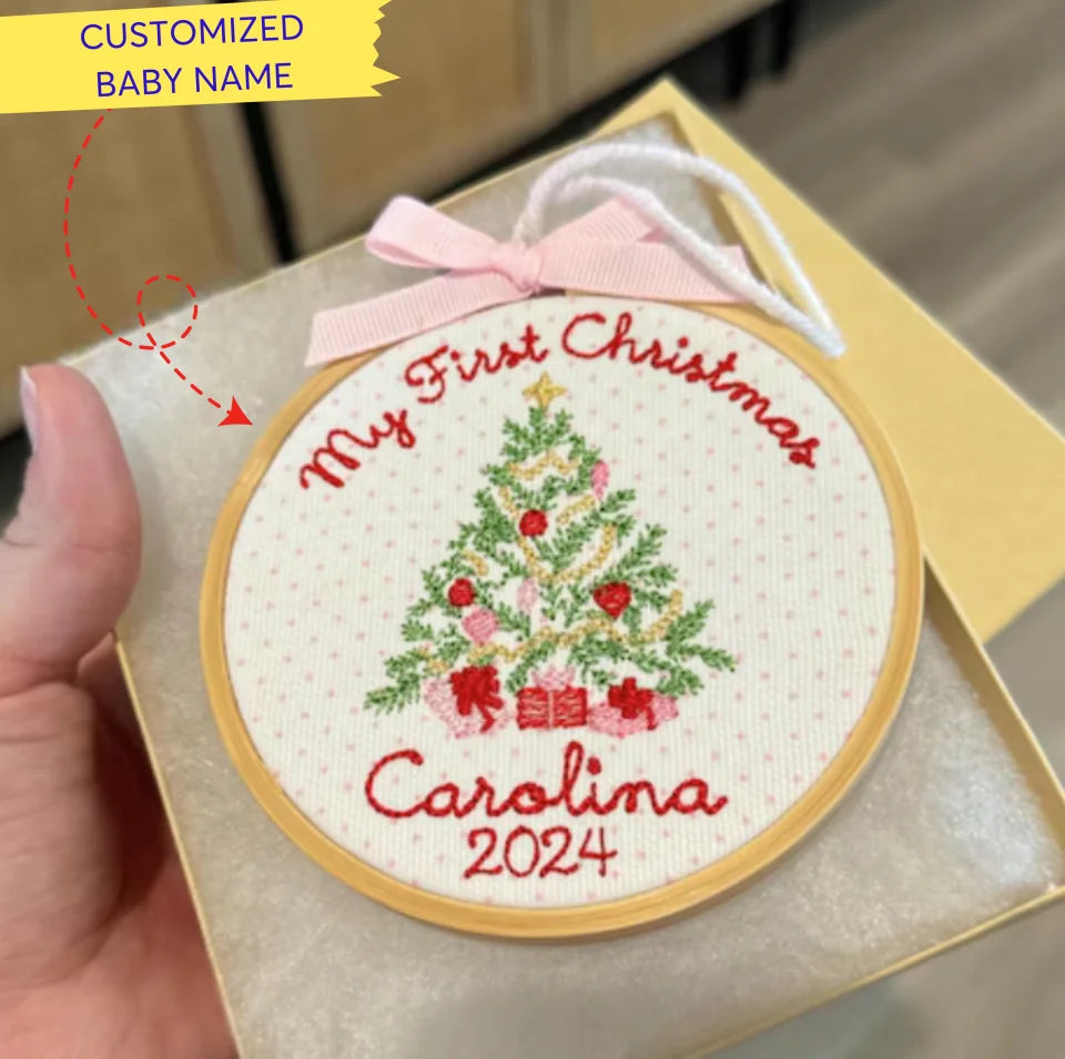 Personalized Embroidered Christmas Ornament for Baby Girl - Baby&#39;s First Christmas - Personalized Christmas Ornament ONEM26