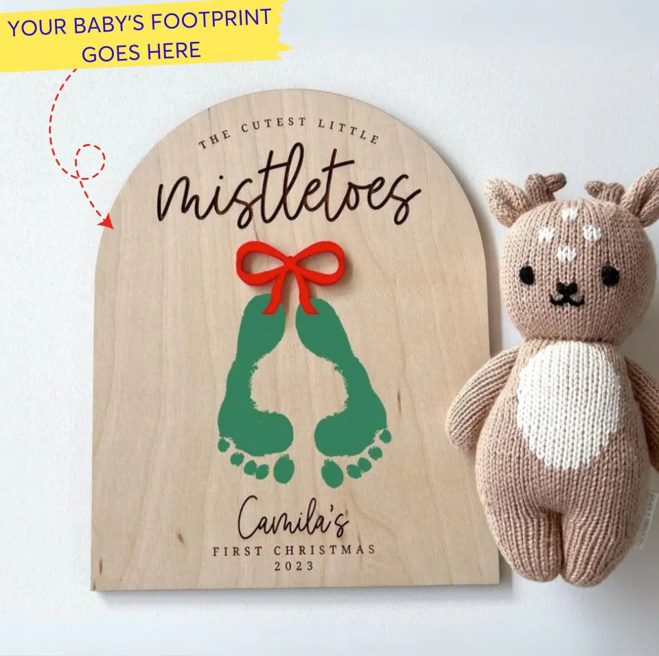 Christmas Footprint DIY Sign, Baby&#39;s First Christmas Footprint Keepsake. Christmas Gift For Grandparents, DIY Mistletoes Footprint Sign WK741