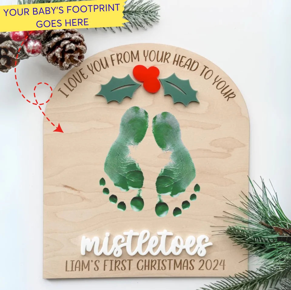 Personalized DIY Baby Mistletoes Sign | Baby’s First Christmas Keepsake | Baby Footprint Craft WK687