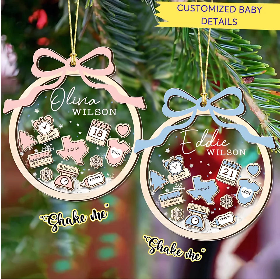 Baby's First Christmas Ornament 2024, Personalized Baby 1st Christmas Ornament, Custom New Baby Gift, 4D Shake Babies Ornament,Baby Keepsake ON156