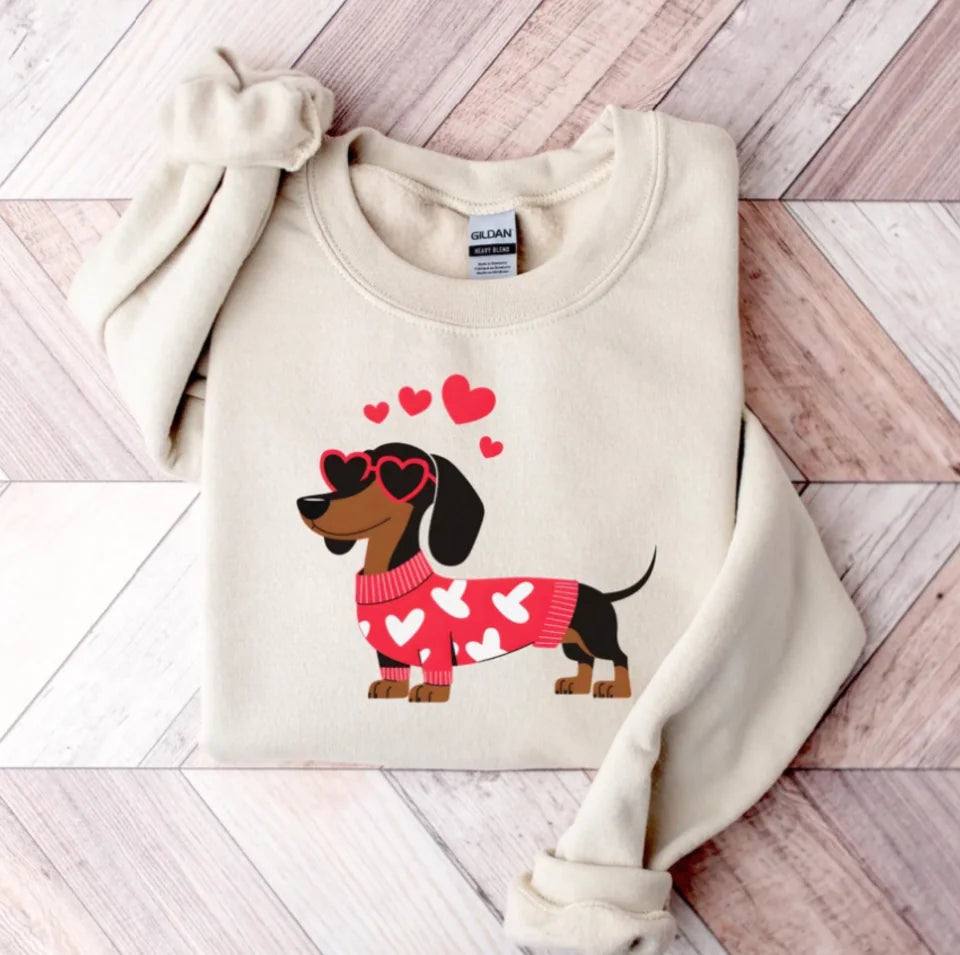 Dachshund Valentines Day Sweatshirt, Dachshund Sweatshirt, doxie shirt, long haired dachshund, dachshund mom, dachshund gift, dachshund SW708