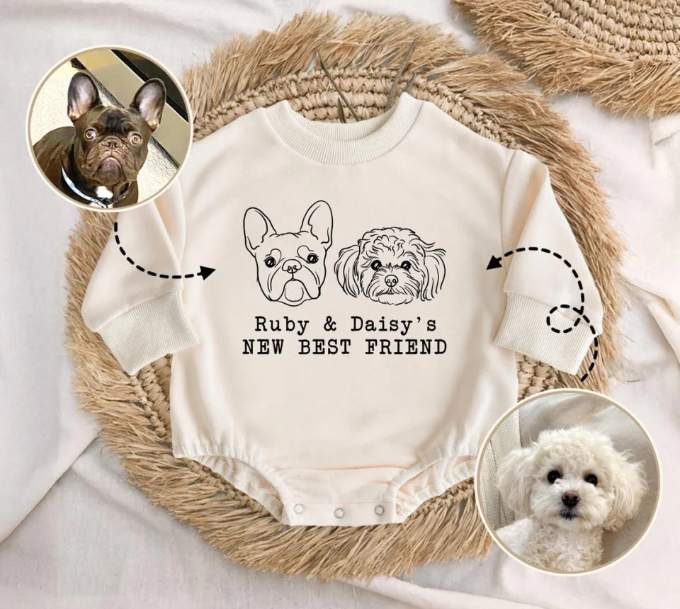 Personalized Dog Lover Baby Romper Sweatshirt, Pet Name Baby Clothes, Dogs Baby Outfit, Custom Dog Photo, Pet Portrait Bubble Romper BR5771