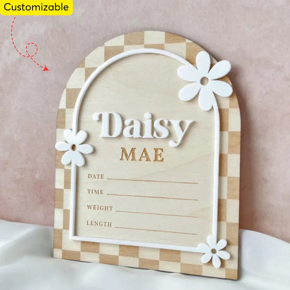 Hospital Announcement Sign Daisy Baby Announcement, Wooden Kids Craft, Birth Stat Sign Daisy Name