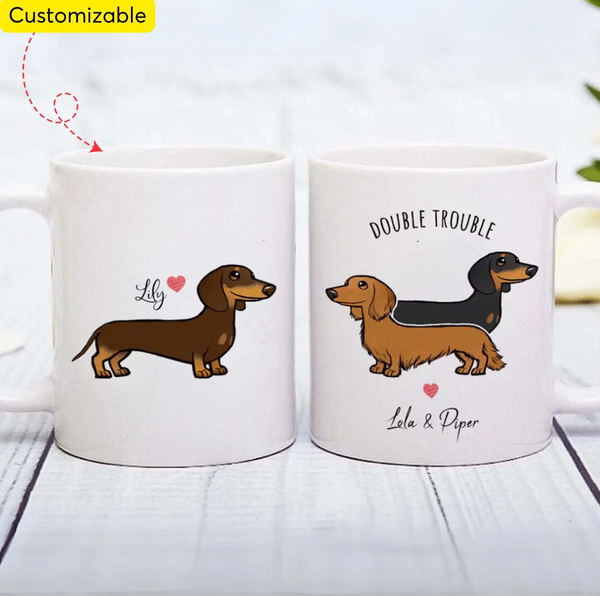 Custom Dachshund Mug, Personalized Doxie Wiener Dachshund Gift, Dachshund Mug, Dapple Long Wirehaired Dachshund Owner Mug, Piebald Dachshund M630