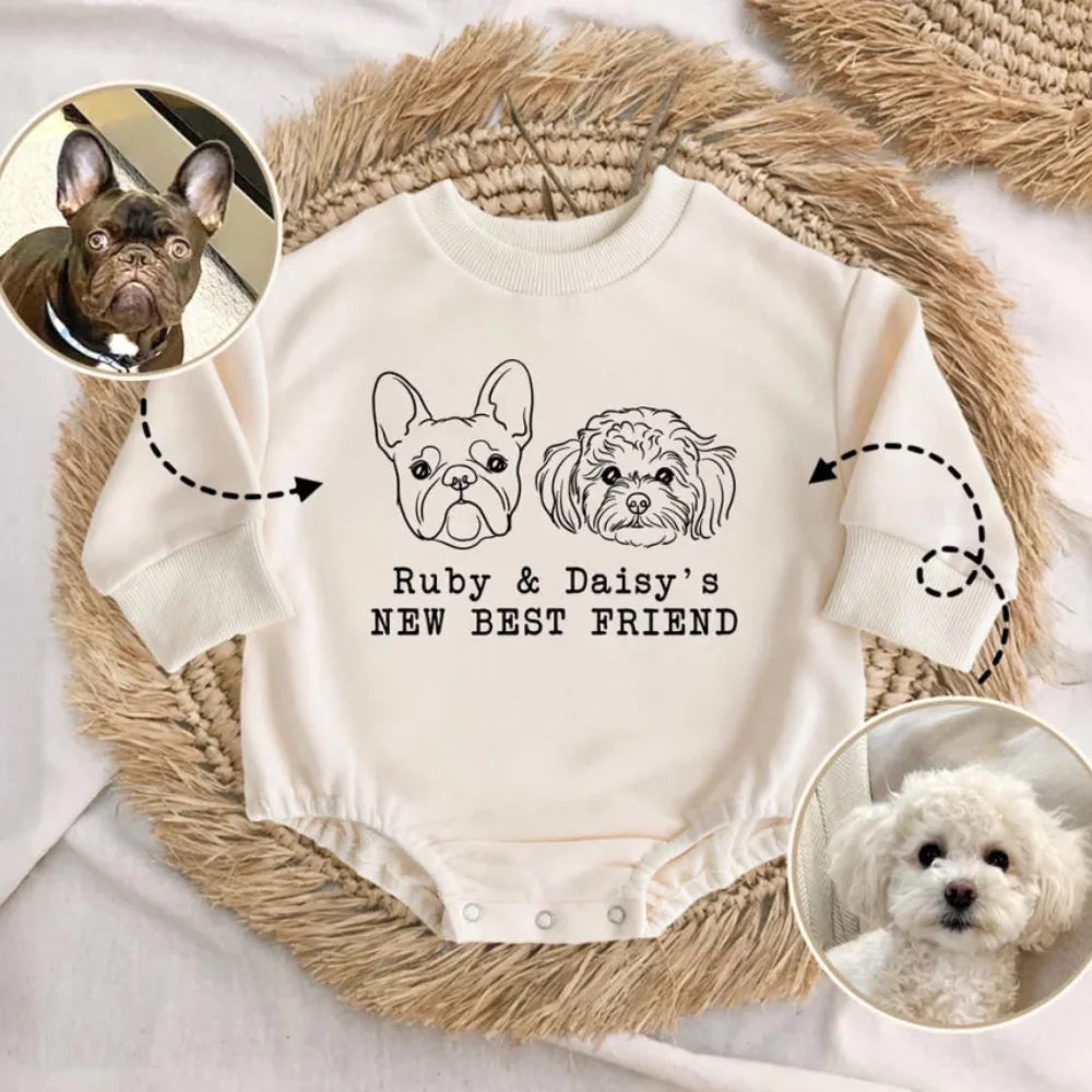 Personalized Dog Lover Baby Romper Sweatshirt, Pet Name Baby Clothes, Dogs Baby Outfit, Custom Dog Photo, Pet Portrait Bubble Romper BR5771