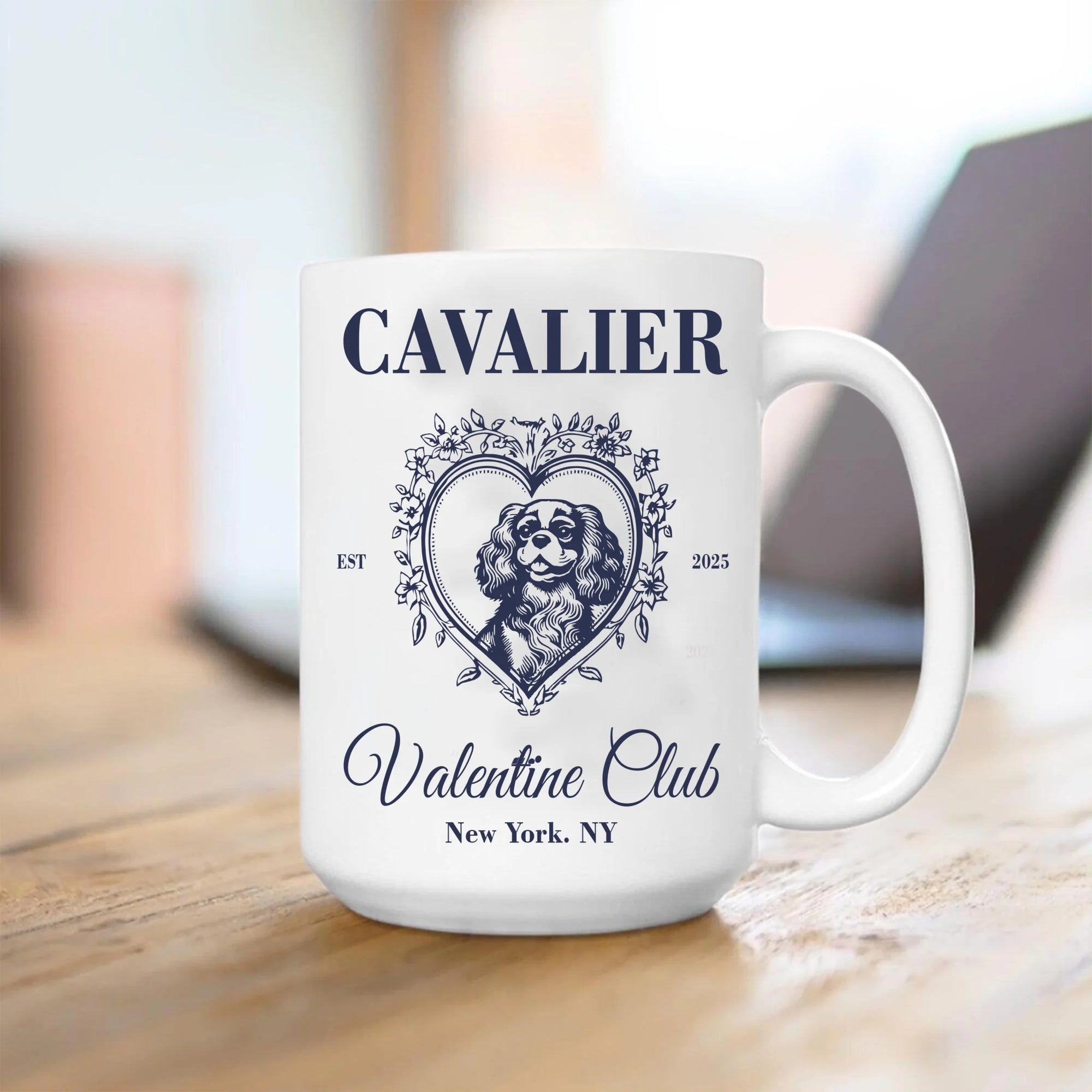 Custom Cavalier King Charles Spaniel Valentine Club Coffee Mug, Personalized Dog Social Club Cup, Vintage Style Valentines Day Gifts for Cavalier King Charles Spaniel Mom, Dog Lover Tea Cup