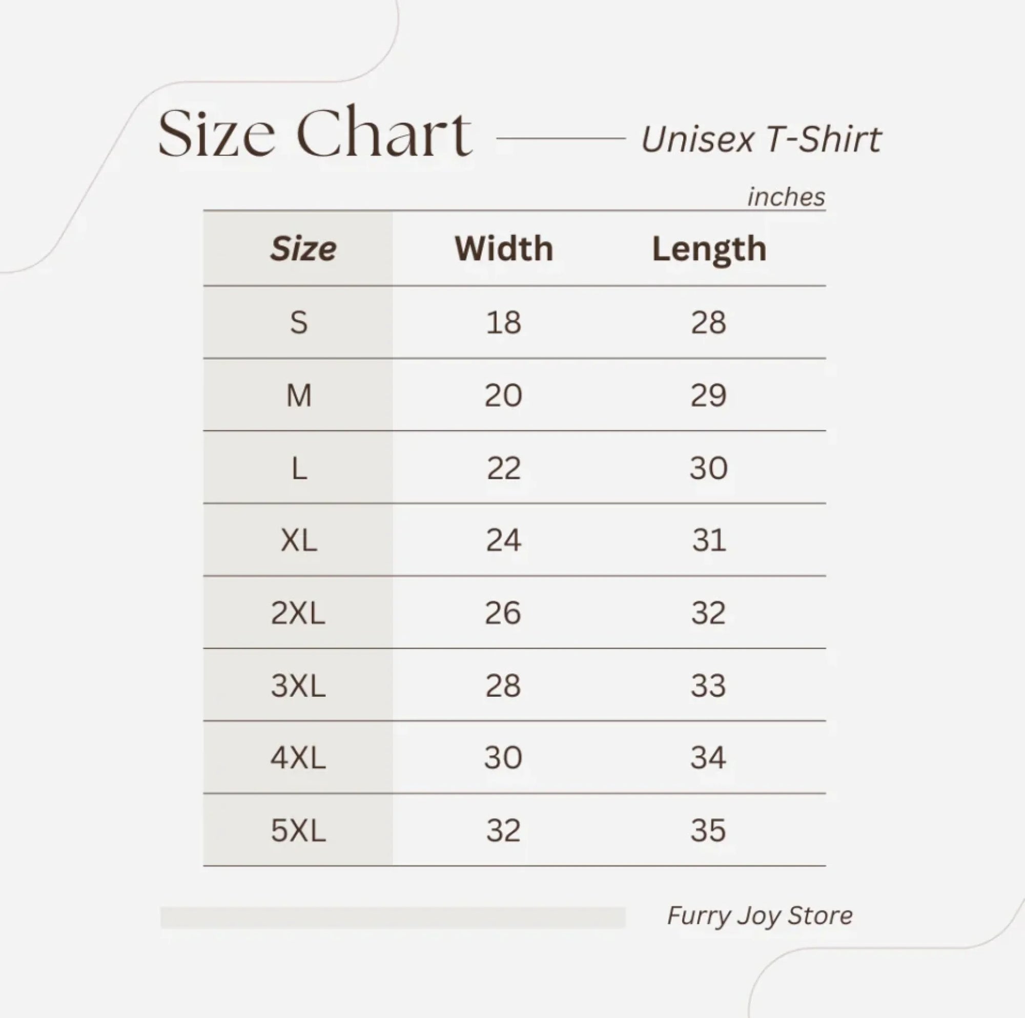 SizeChart Unisex Tshirt