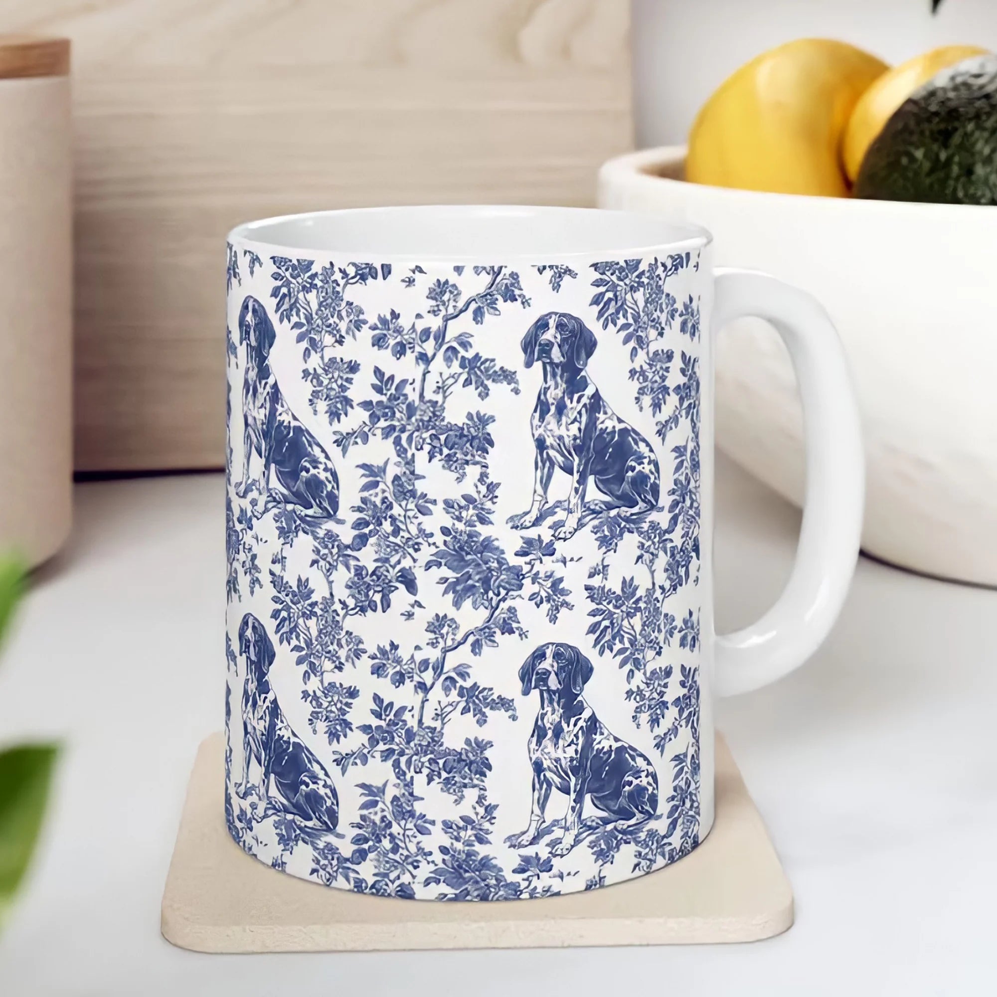 Pointer French Blue Toile de Jouy Mug, GSP Coffee Mug 15 oz 11 oz, Pointer Mom Mug, German Shorthaired Pointer Gifts