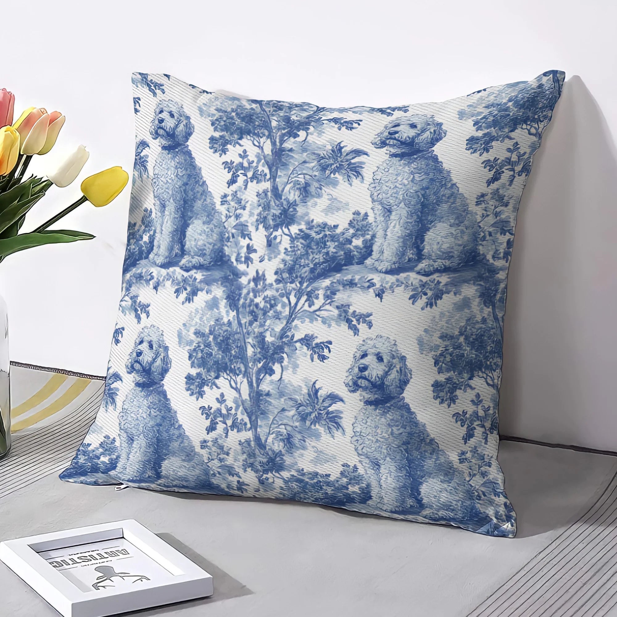 Golden doodle French Blue Toile de Jouy Pillow Cover, Golden doodle, Doodle Gift, Golden doodle gift, Goldendoodle, Doodle mama Gift, Doodle Mom