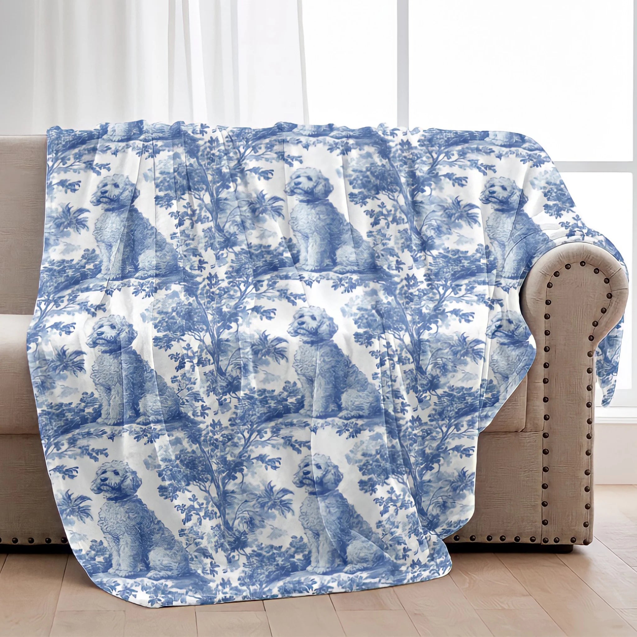 Golden doodle French Blue Toile de Jouy Blanket, Golden doodle, Doodle Gift, Golden doodle gift, Goldendoodle, Doodle mama Gift, Doodle Mom