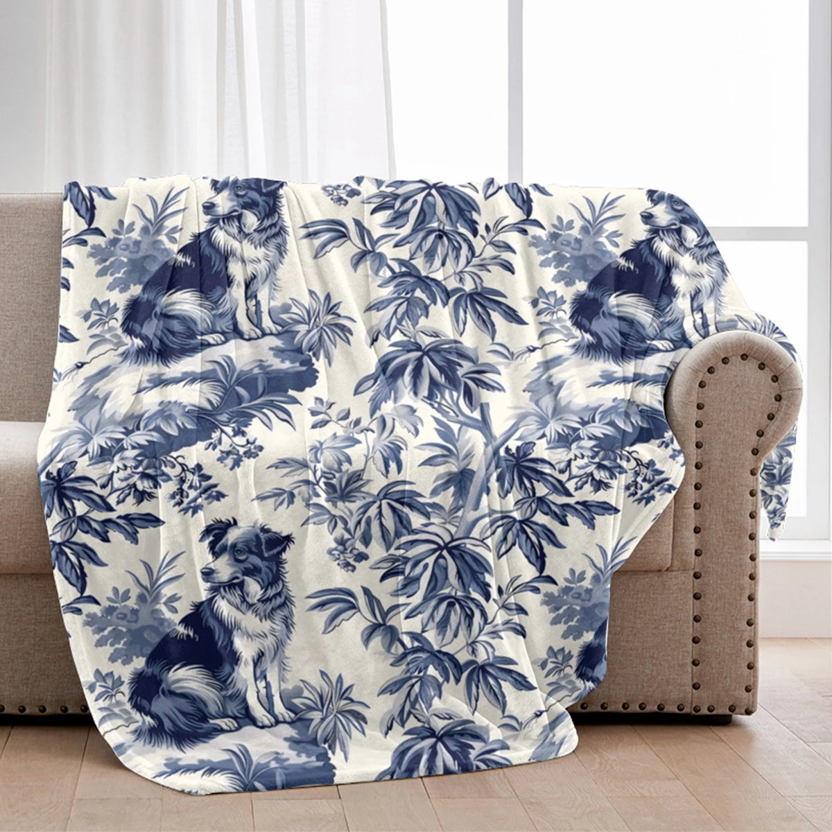 Australian Shepherd French Toile de Jouy Blanket - Elegant Blue Toile for Aussie Mom, Aussie Dog Lover Gifts, Pet Blanket