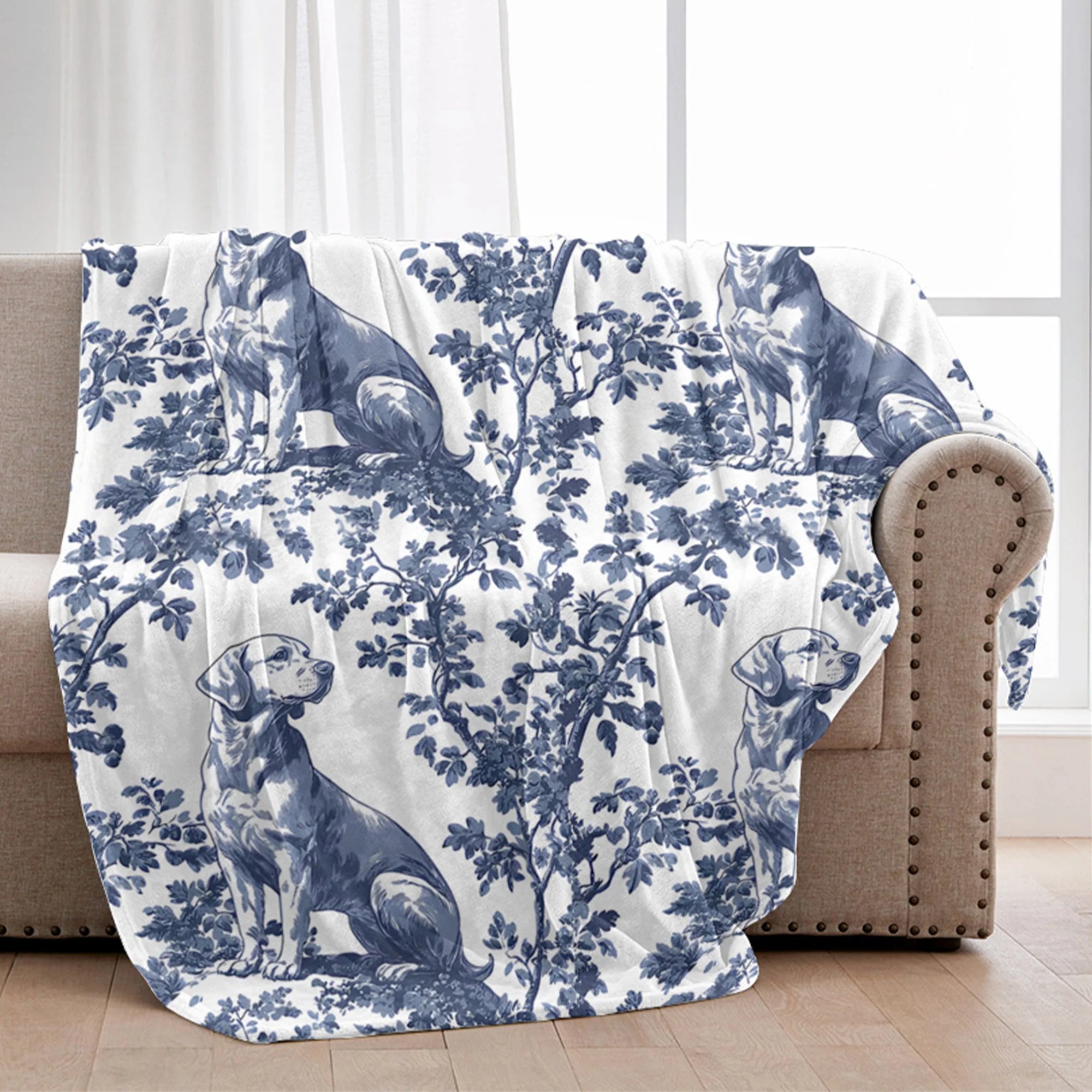 Labrador French Toile de Jouy Blanket, Blue toile de jouy, Labrador Retriever Blanket, Lab Mom Blanket, Labrador Lover Gifts, Labrador Blanket