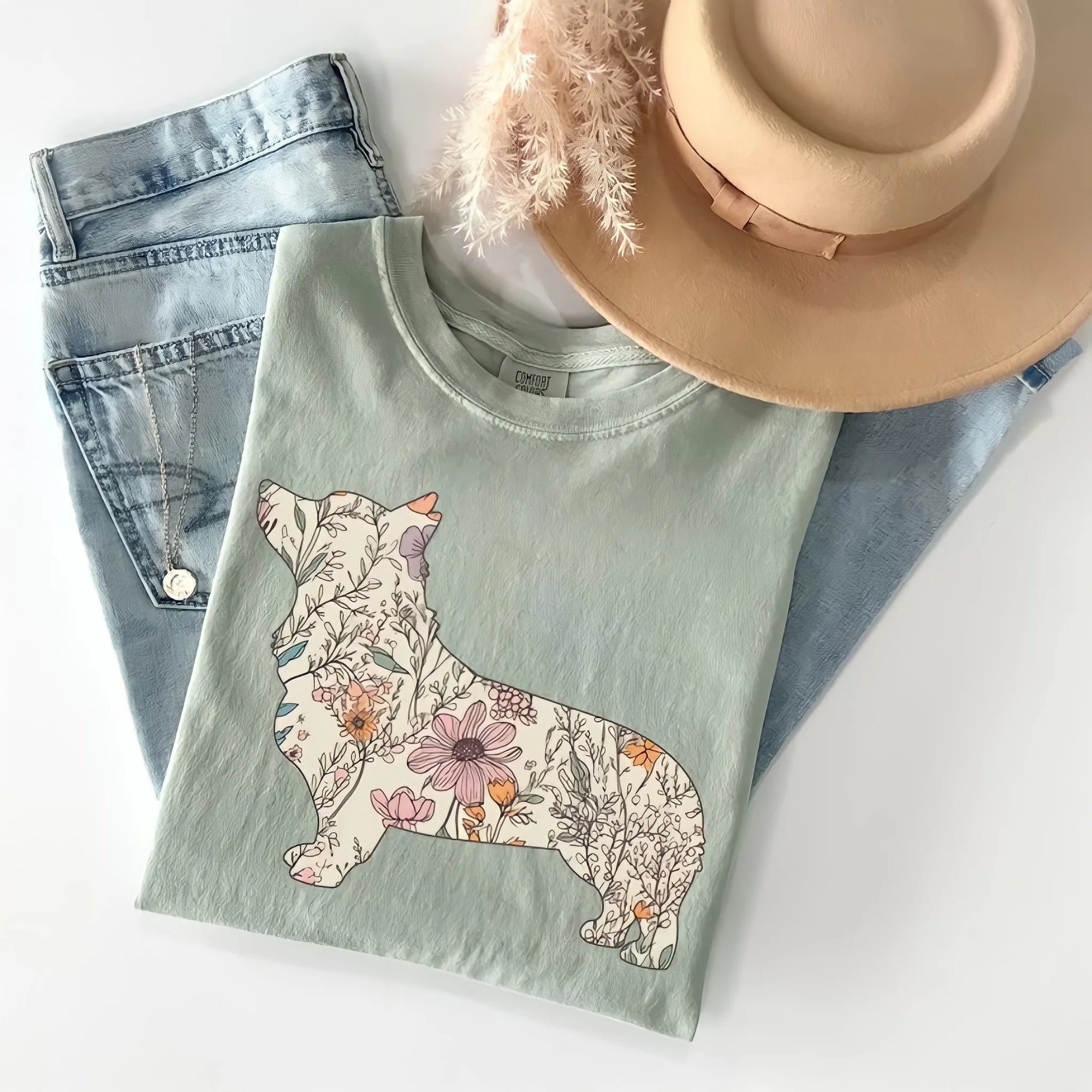 Comfort Colors® Corgi Tshirt, Wildflowers Corgi Shirt, Cottage Core Corgi Mama Tees, Corgi Lover Gift, Dog Mom Gifts, Pembroke Welsh Corgi