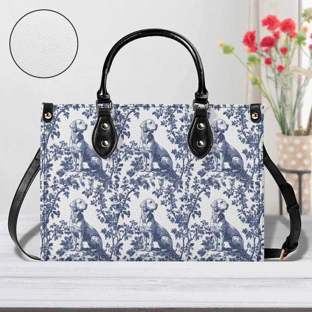 Labrador French Toile de Jouy Leather Handbag, Blue toile de jouy, Labrador Retriever Leather Handbag, Lab Mom Leather Handbag, Labrador Lover Gifts, Labrador Leather Handbag