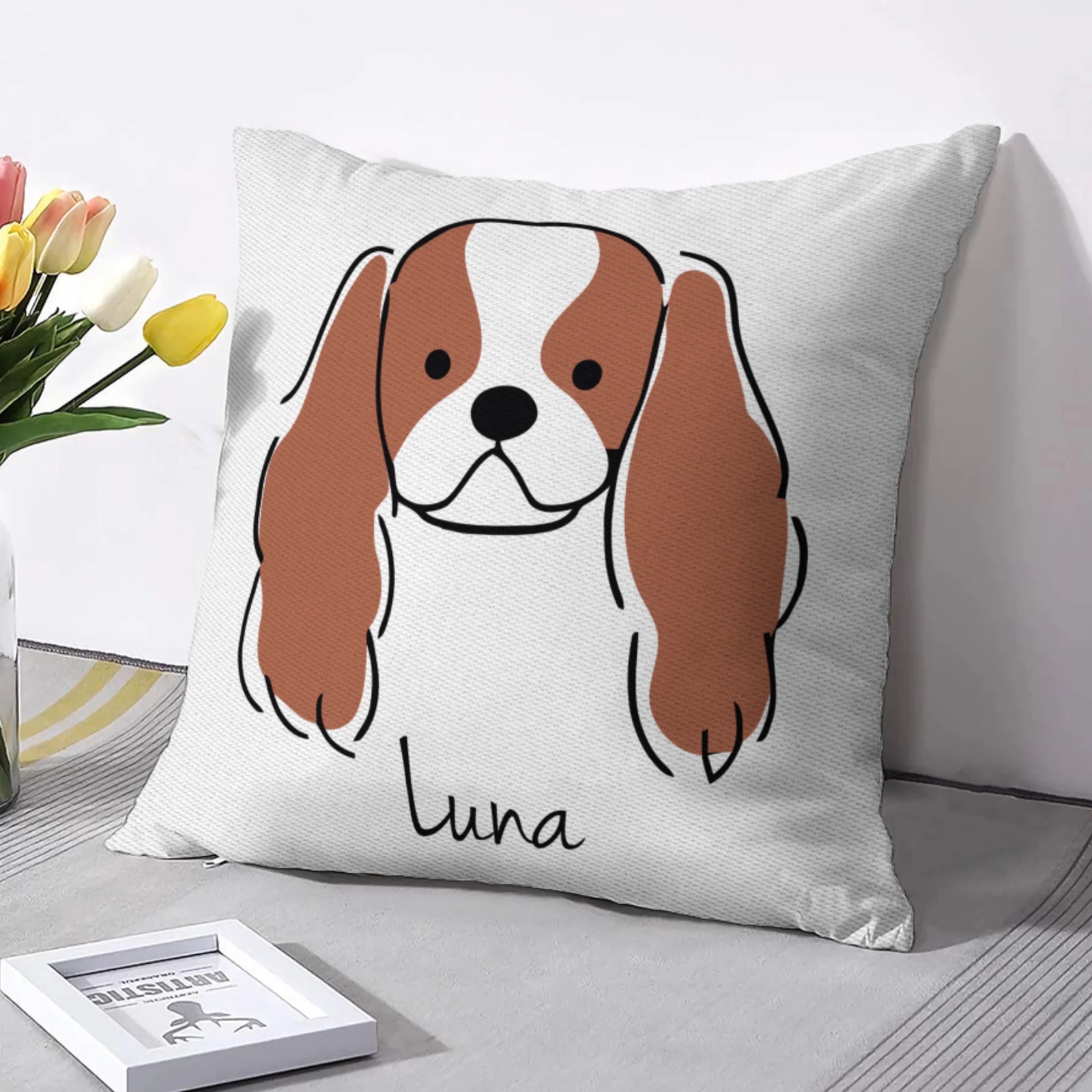 Cavalier King Charles Spaniel Dog Pillow Cover, Dog Lover Gift, Personalized Pillow Cover