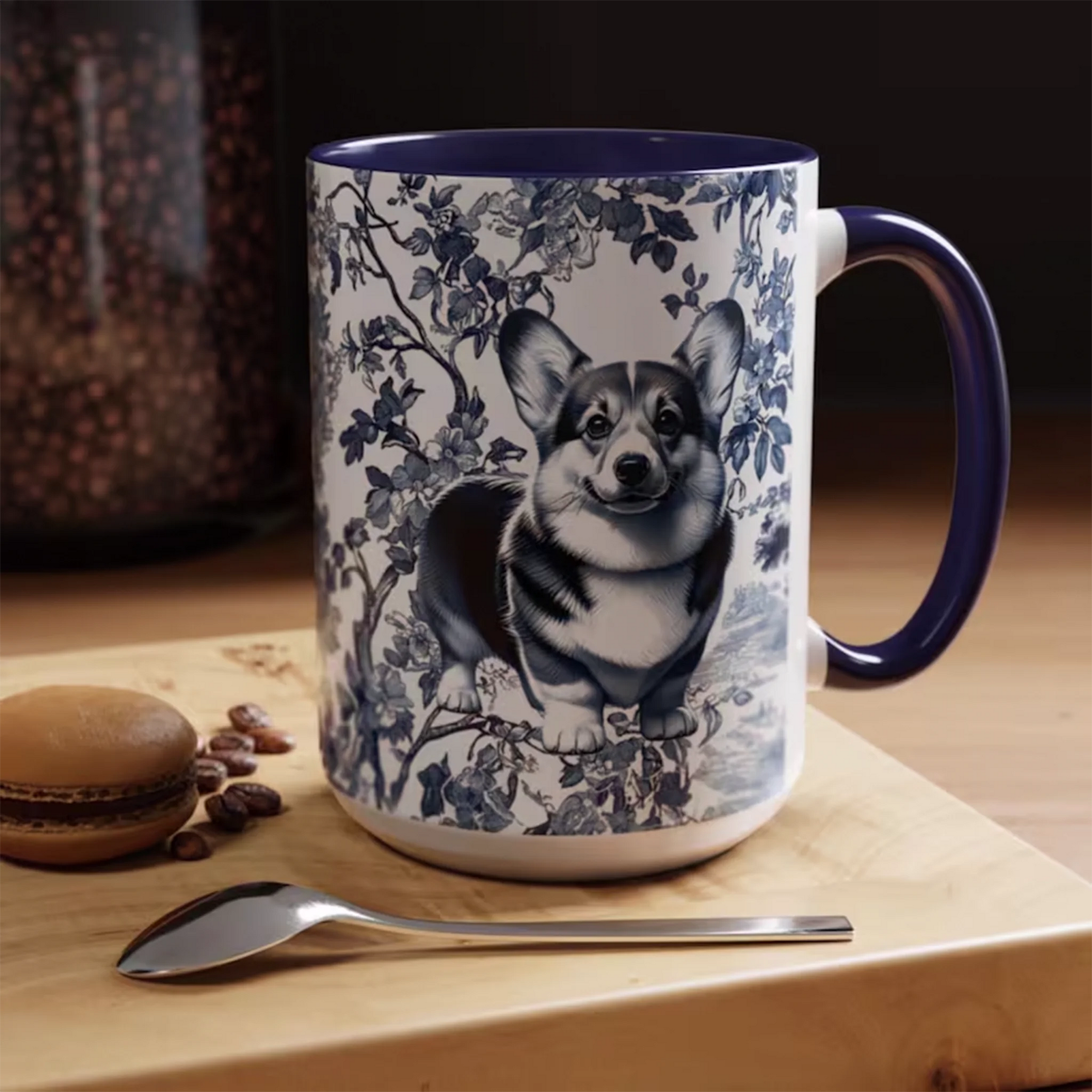 Pembroke Welsh Corgi Toile Mug Vintage French Dog Coffee Cup Elegant Gift for Dog Lovers Mug