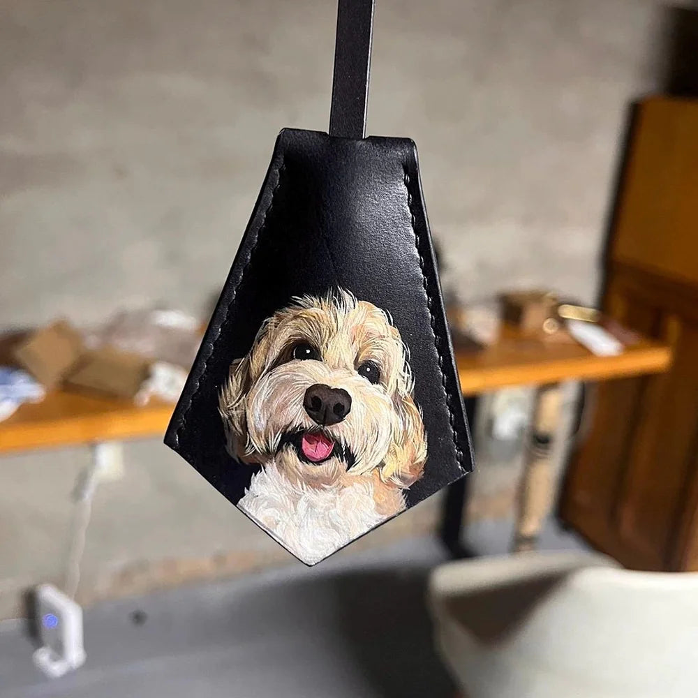 Pet Leather Bag Tag-Unique Personalised Gift - Handmade Bag Charm - Pet Portrait - Dog Memorial - Leather fashion accessories