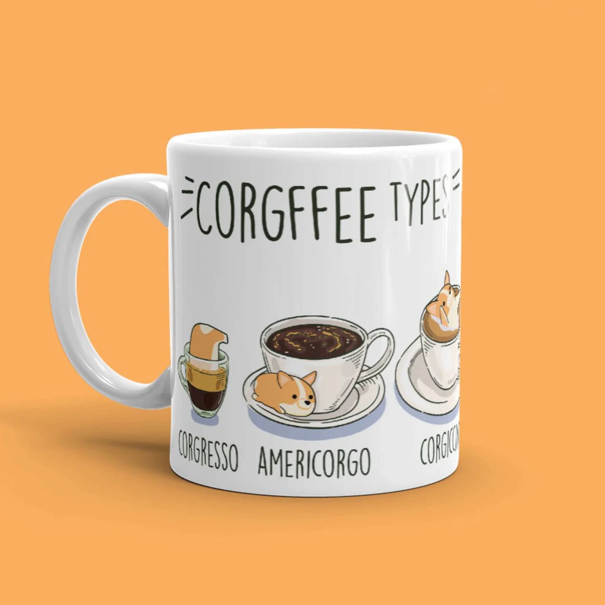 CORGI MUG: Chubby Pembroke Welsh Corgi COFFEE Art on White Glossy Ceramic Mug, Kawaii Art By Bark&amp;Run!