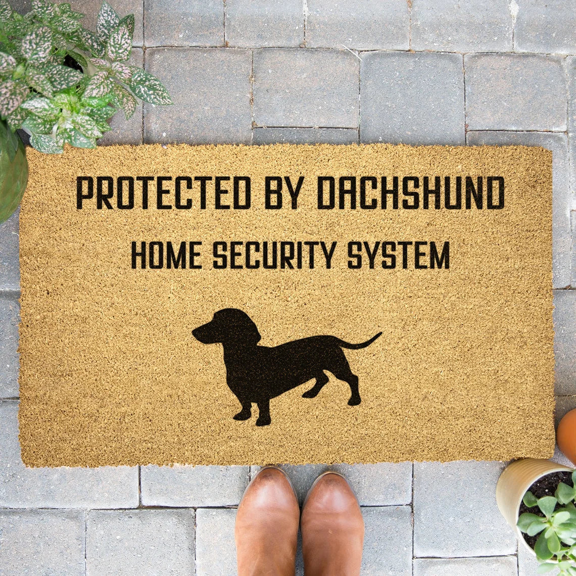 Funny Doormat - Protected by Dachshund Home Security - Welcome Mat - Front Porch - Cute Doormat - Funny Gift - Weiner Dog - Dog Lover