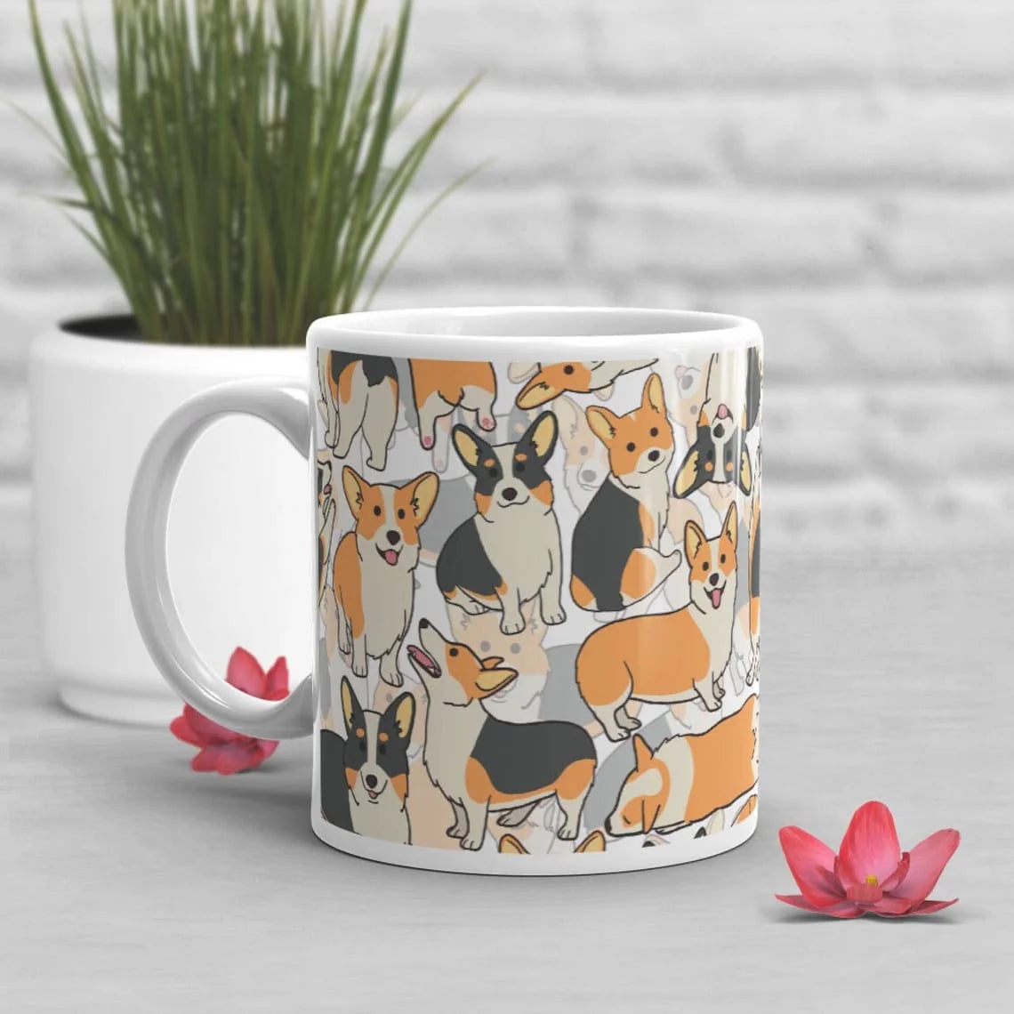 Corgi Coffee Mug, Cute Corgi Gift, Dog Lover, Gift for Her, Him, Birthday, Pembroke Welsh Corgi, Black Mug, Pet Mug, Red Headed Tri Color