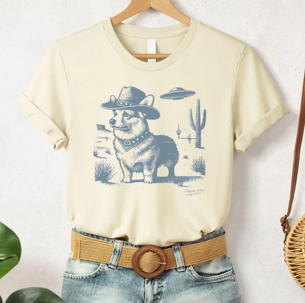 Corgi Shirt, Corgi Vintage Shirt UFO Western T-Shirt