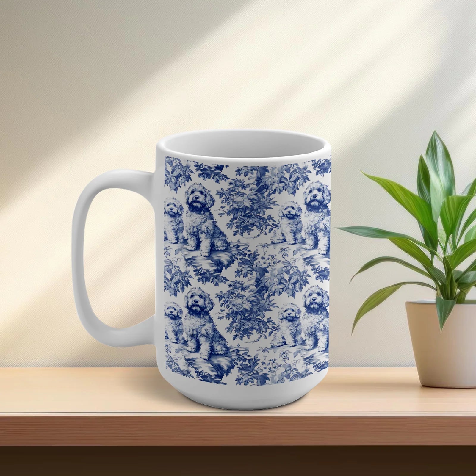 Goldendoodle French Toile de Jouy Mug - Elegant Blue Toile Coffee Cup for Doodle Moms, Doodle Dog Lover Gifts, Goldendoodle Lovers Tea Cup