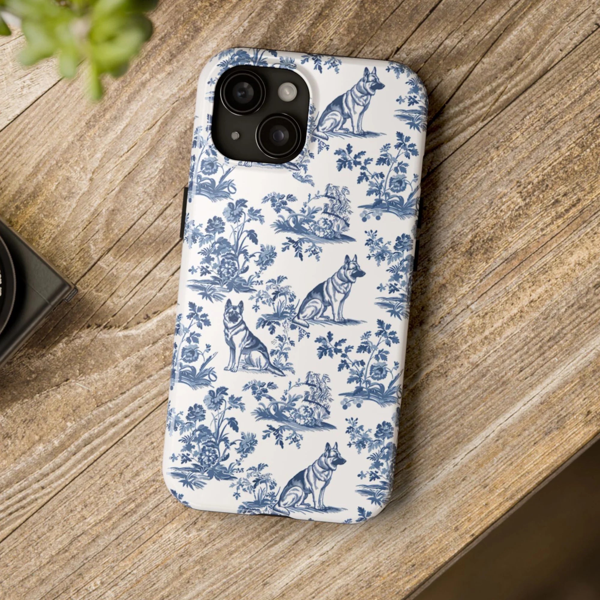 German Shepherd French Toile de Jouy phone case - Elegant Blue Toile phone case for German Shepherd Mom, Dog Lover Gifts, Dog phone case