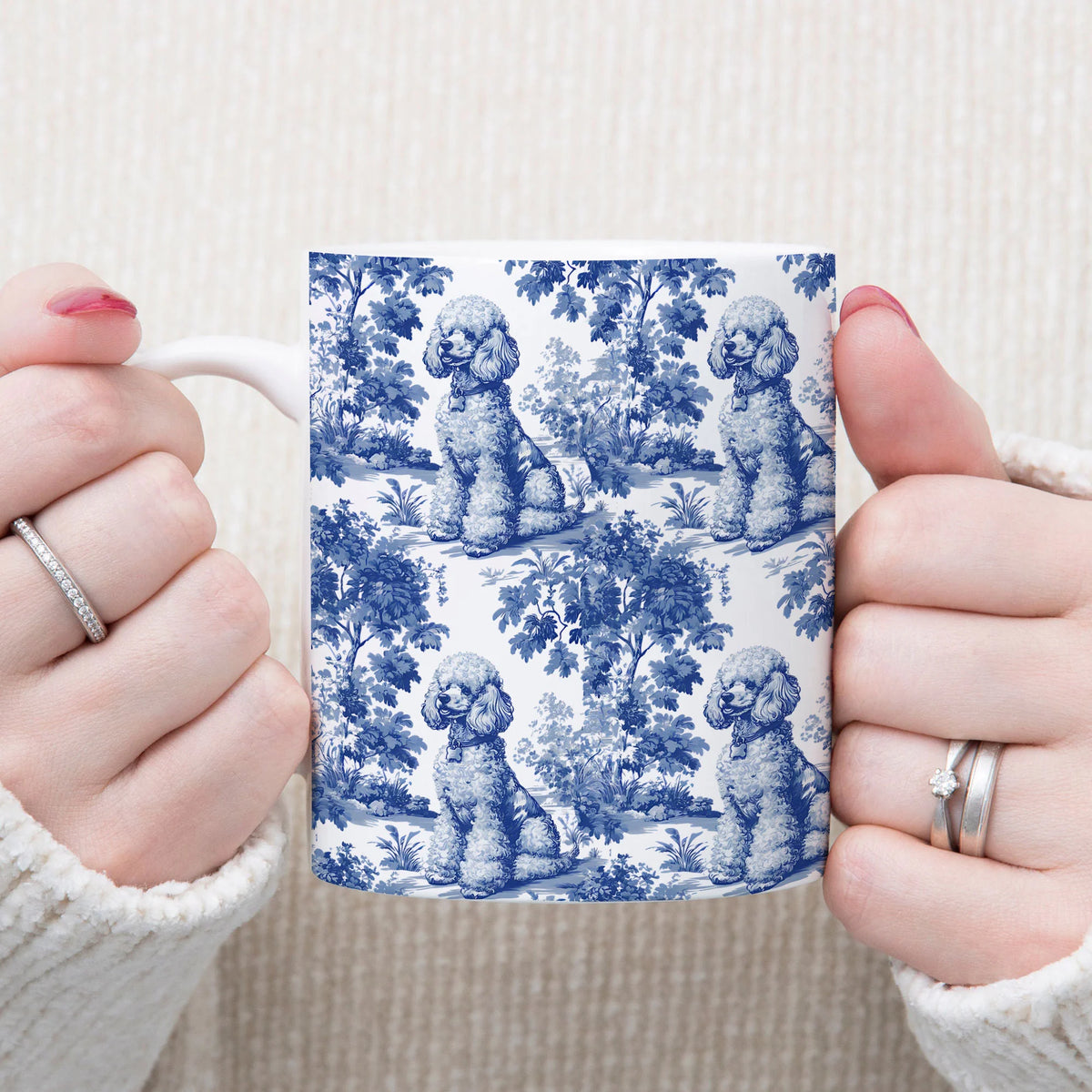 Poodle French Blue Toile de Jouy Mug, Dog Coffee Mugs, Poodle Coffee Mug 15 oz 11 oz, Poodle Mom Gifts, Poodle Mugs, Poodle Lover Gift
