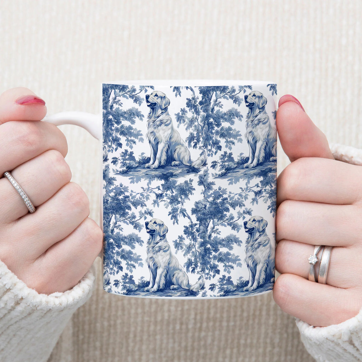 Golden Retriever French Blue Toile de Jouy Mug, Golden Retriever, Golden Retriever ceramic mug, Retriever Mugs, Golden Retriever Lover Gift