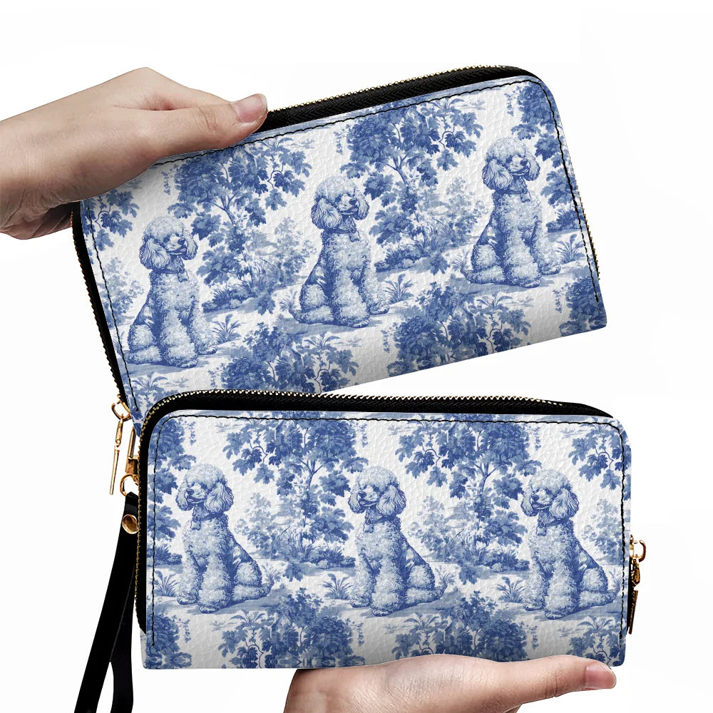 Poodle French Blue Toile de Jouy leather wallets, Dog leather wallets, Poodle leather wallets, Poodle Mom Gifts, Poodle leather wallets, Poodle Lover Gift