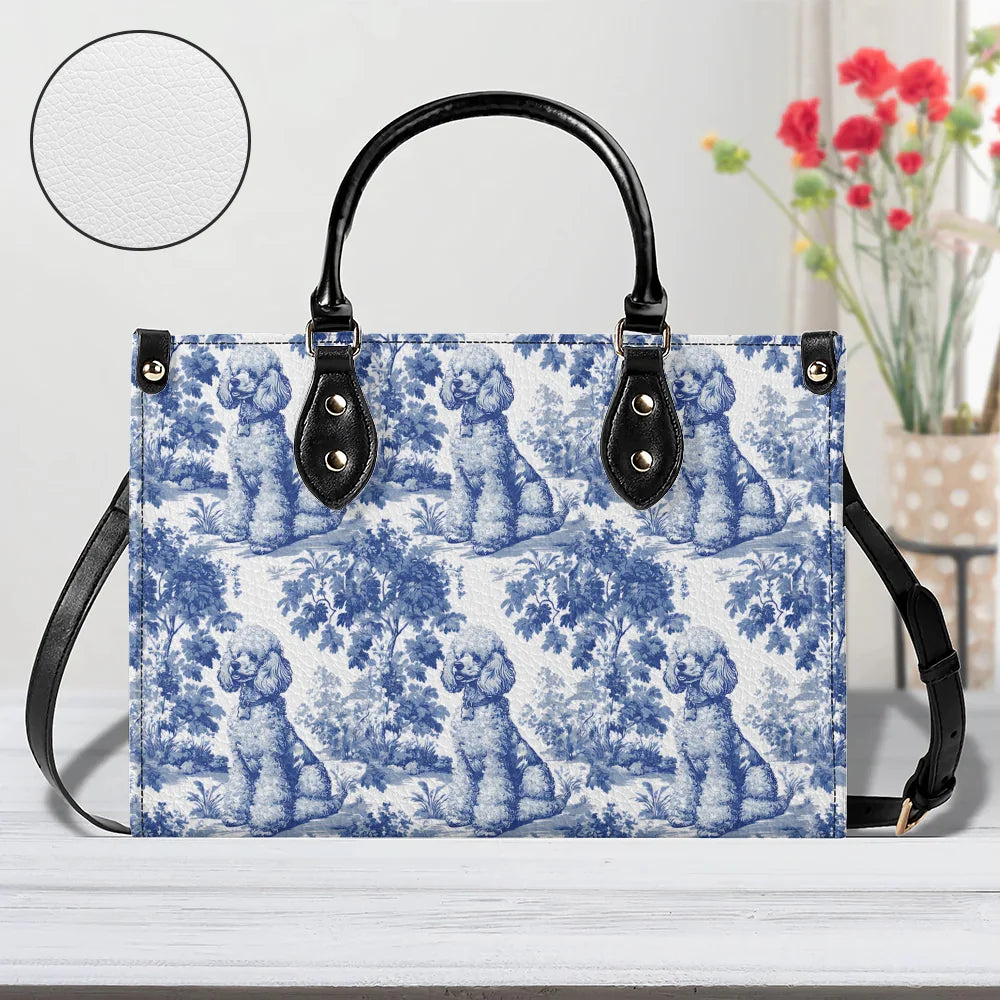 Poodle French Blue Toile de Jouy leather handbag, Dog leather handbag, Poodle leather handbag, Poodle Mom Gifts, Poodle leather handbag, Poodle Lover Gift