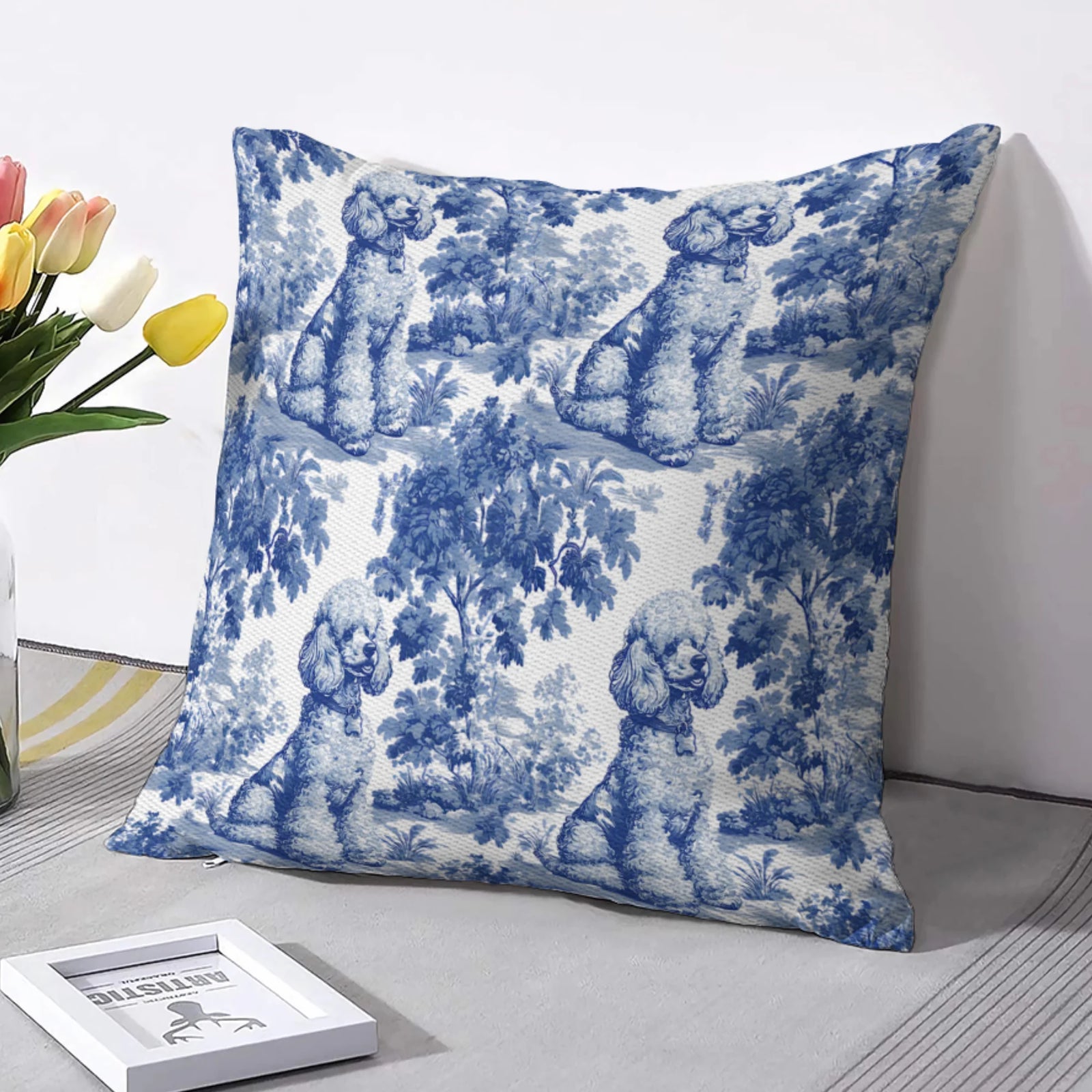 Poodle French Blue Toile de Jouy pillow cover, Dog  pillow cover, Poodle  pillow cover, Poodle Mom Gifts, Poodle  pillow cover, Poodle Lover Gift