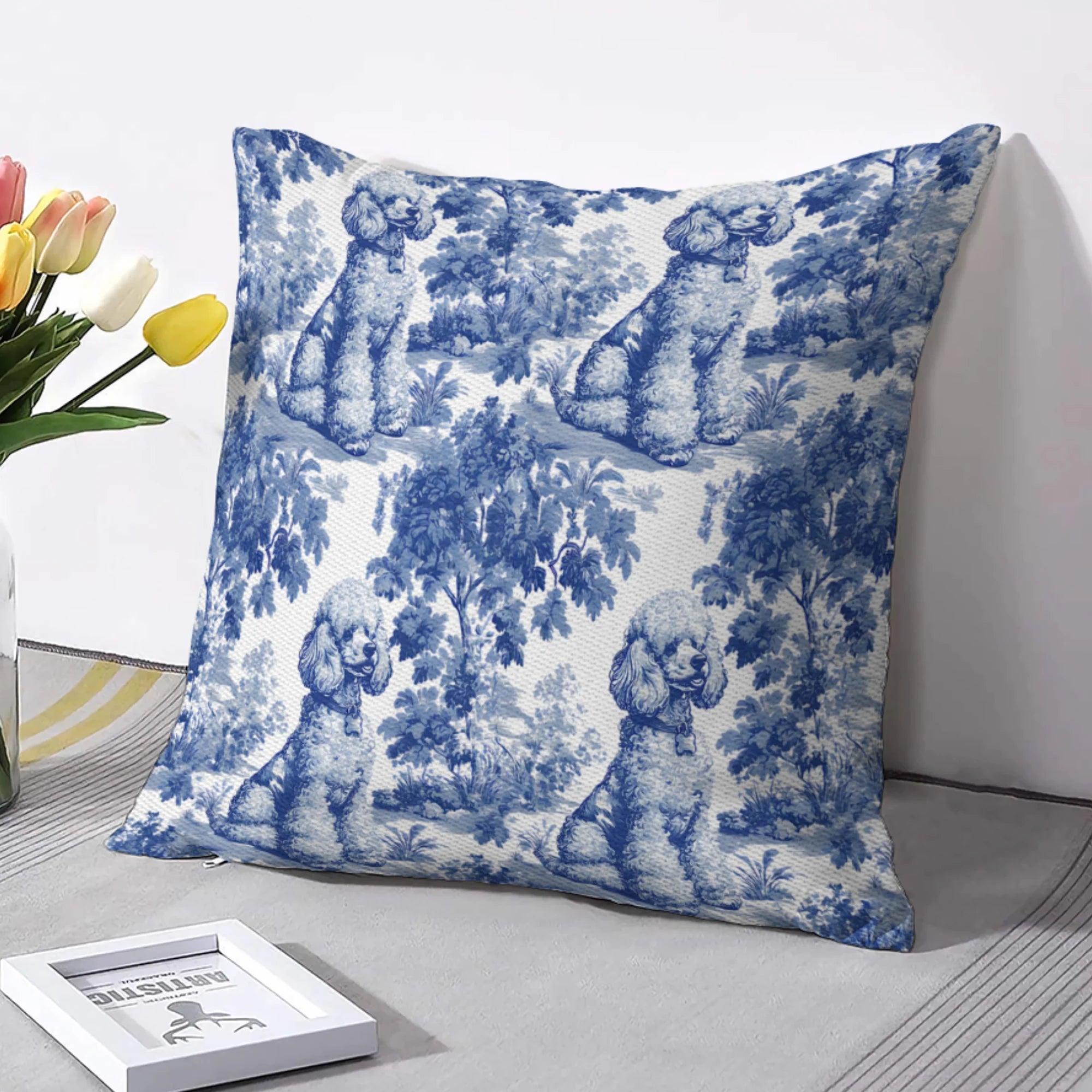Poodle French Blue Toile de Jouy pillow cover, Dog  pillow cover, Poodle  pillow cover, Poodle Mom Gifts, Poodle  pillow cover, Poodle Lover Gift