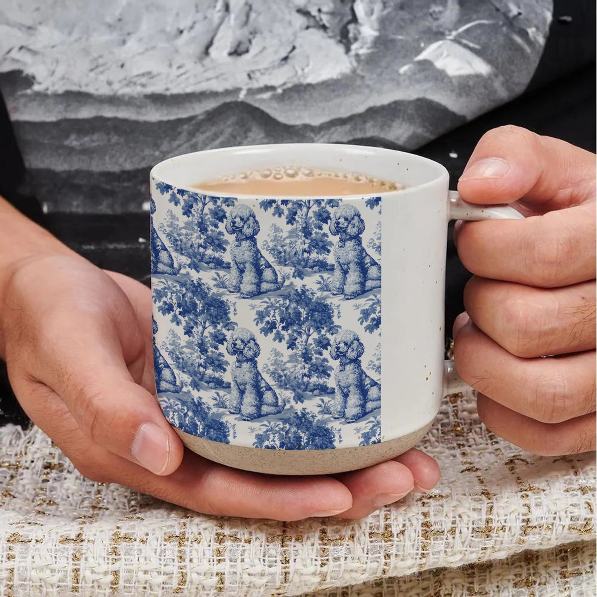 Poodle French Blue Toile de Jouy pottery mug, Dog pottery mug, Poodle pottery mug, Poodle Mom Gifts, Poodle pottery mug, Poodle Lover Gift