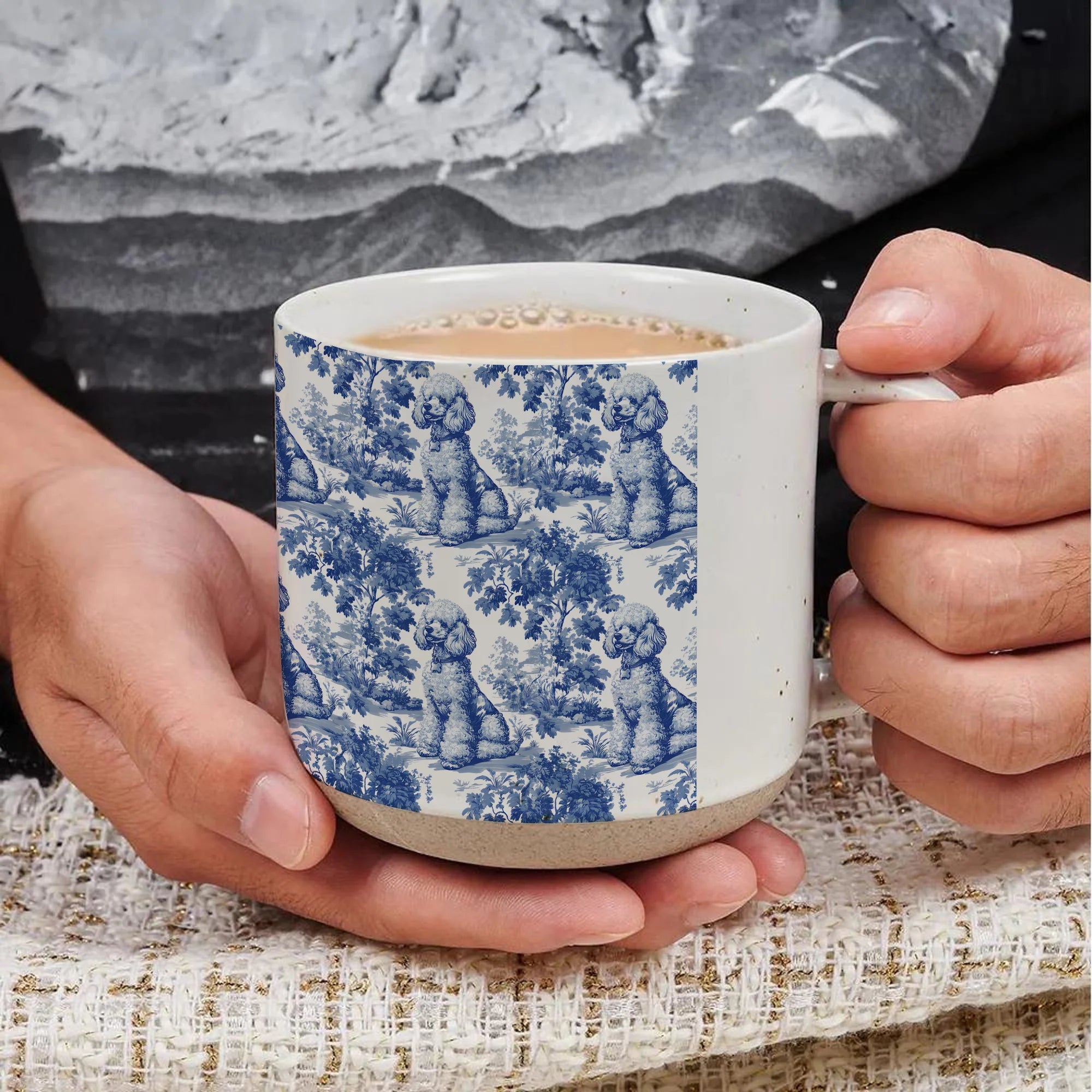 Poodle French Blue Toile de Jouy pottery mug, Dog pottery mug, Poodle pottery mug, Poodle Mom Gifts, Poodle pottery mug, Poodle Lover Gift