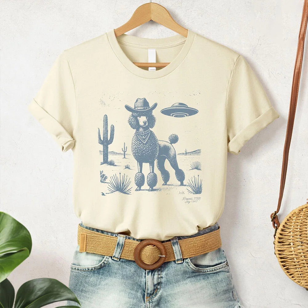 Poodle Shirt, Poodle Vintage Shirt UFO Western Shirt, Retro T-Shirt, Cowboy TShirt, Wild West, Dogful DogMom, Dogfulness Shirting