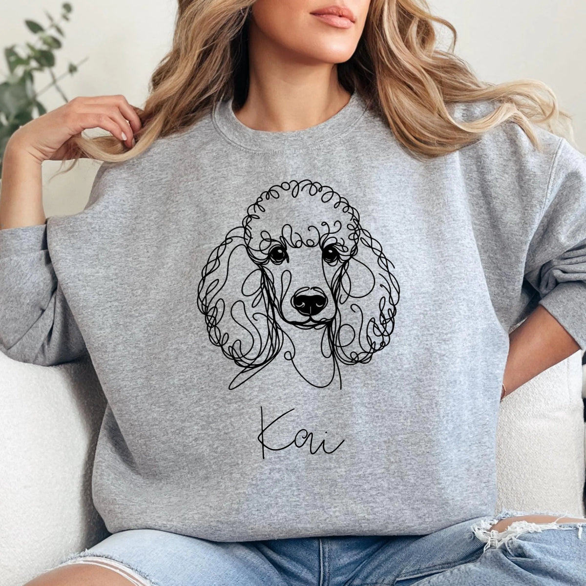 Standard Poodle Sweatshirt - Pet Portrait Custom Name Sweater - Unisex Size - Line Art Dog - Gift for Dog Owner -Poodle Present