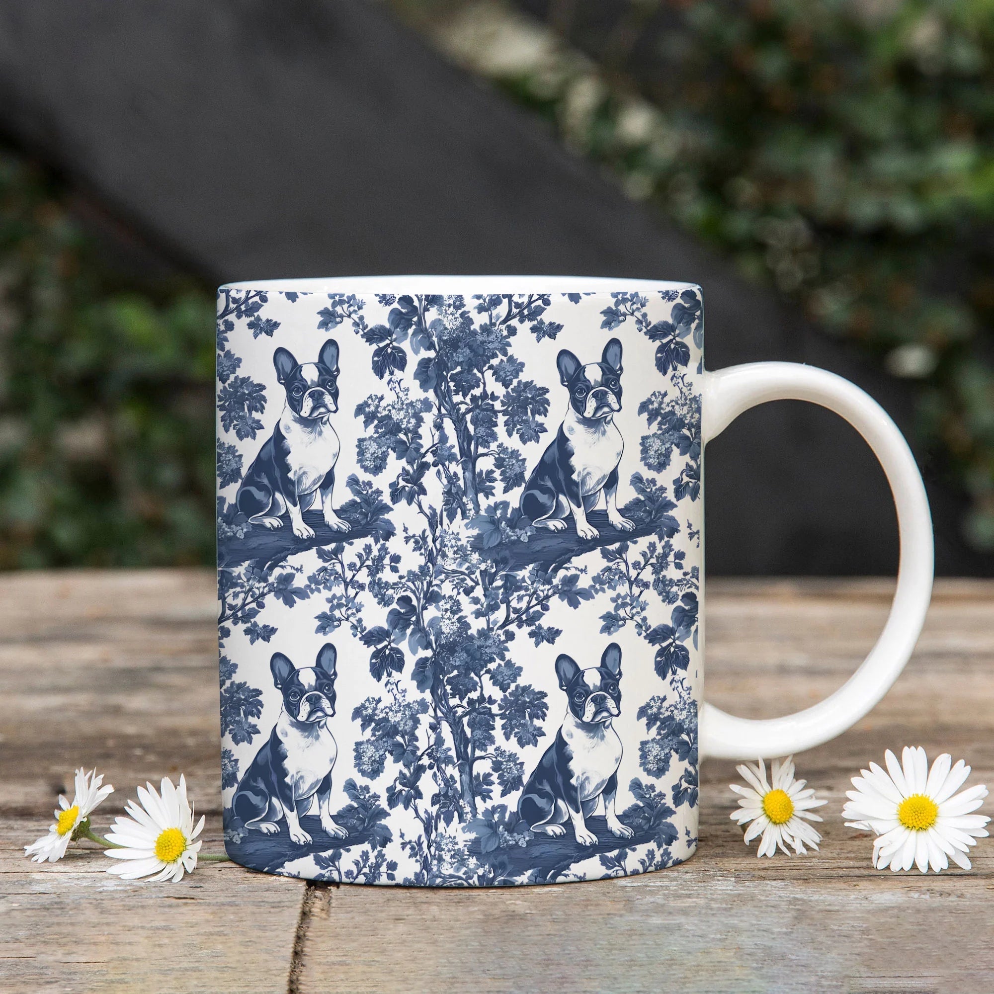 Boston terrier Blue French Toile De Jouy Mug, Boston terrier gift, Boston terrier Mug, Dog mom Mug, Boston Terrier Lover Gift