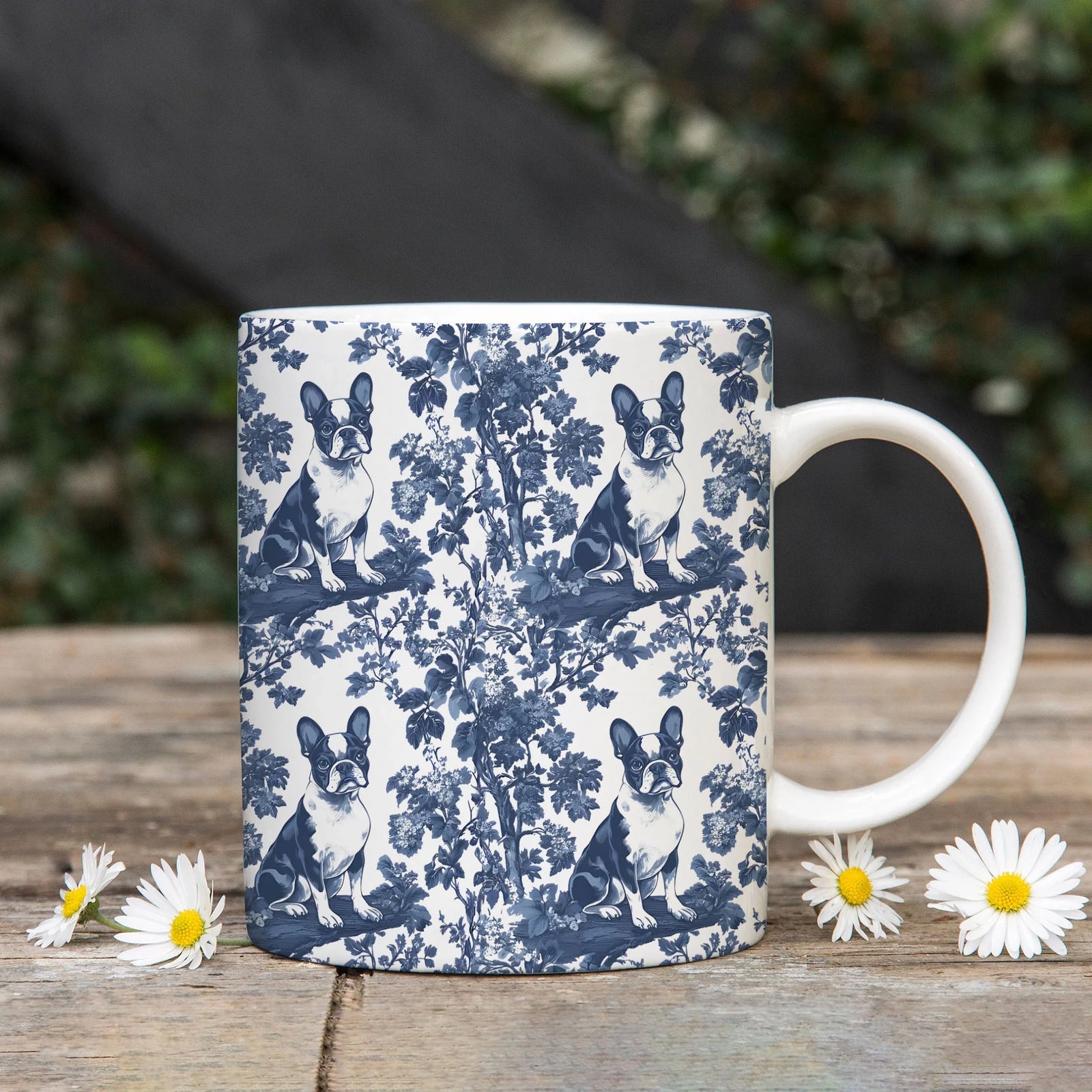 Boston terrier Blue French Toile De Jouy Mug, Boston terrier gift, Boston terrier Mug, Dog mom Mug, Boston Terrier Lover Gift