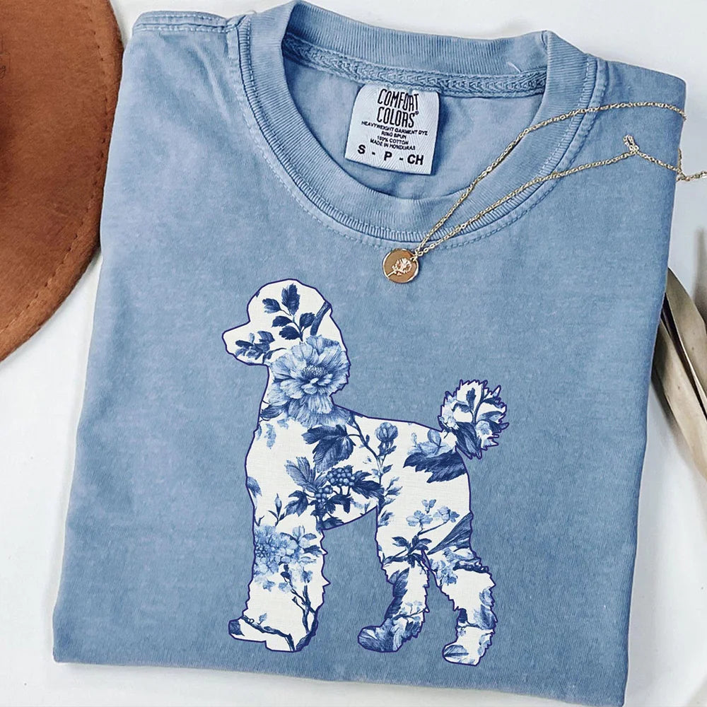Comfort Colors Poodle T-Shirt, Floral Standard Poodle Tee, Dog Mama Gift, Cute Dog Mom Tee, Wildflower Poodle Lover Dog Mothers Day Tshirt