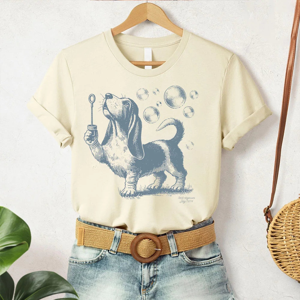 Basset Hound Shirt, Basset Hound Retro Bubbles Shirt, Vintage Dog T-Shirt, Dog Blowing Bubbles TShirt, Dog Mom, Dog Dad, Funny Dog Shirt