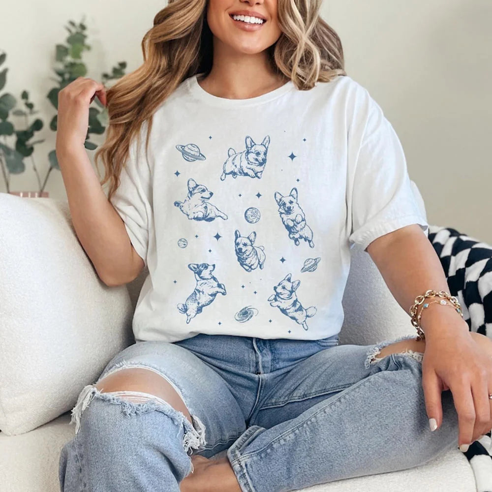 Vintage Corgi in Space T-Shirt, Vintage Dog In Space Shirt, Galaxy Dog Shirt, Corgi Dog Mom Shirt, Dog Lover Shirt.