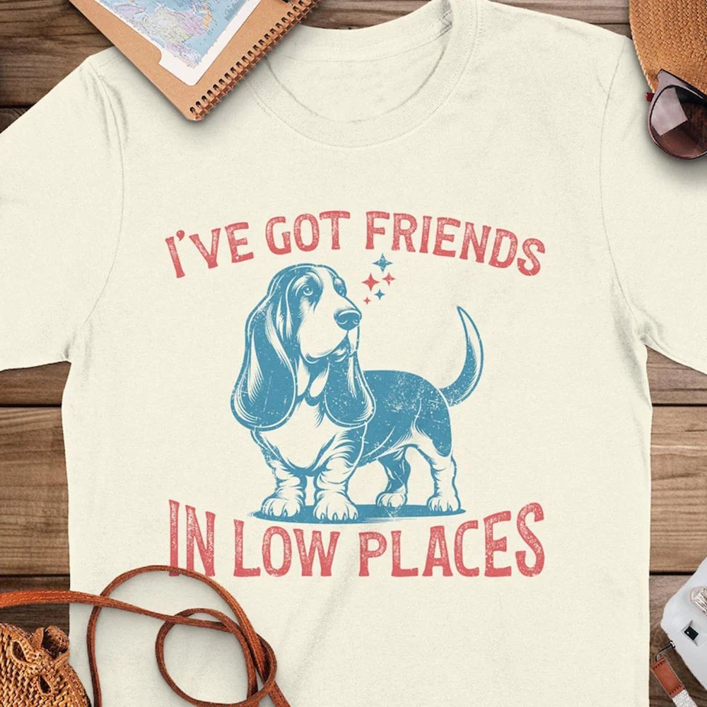 Funny Dog Lover Shirt, Basset Hound Dog T-shirt, I've Got Friends In Low Places, Kawaii Dog Shirt, Dog Mom Tee, Retro Vintage Graphic Tshirt