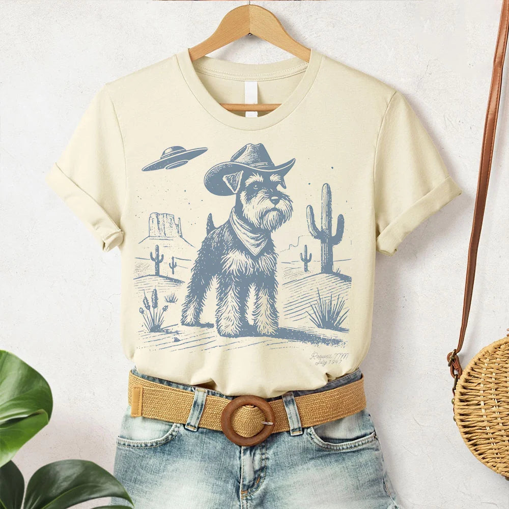 Schnauzer Shirt, Schnauzer Vintage Shirt UFO Western Shirt, Retro T-Shirt, Cowboy TShirt, Wild West, Dogful DogMom, Dogfulness Shirting
