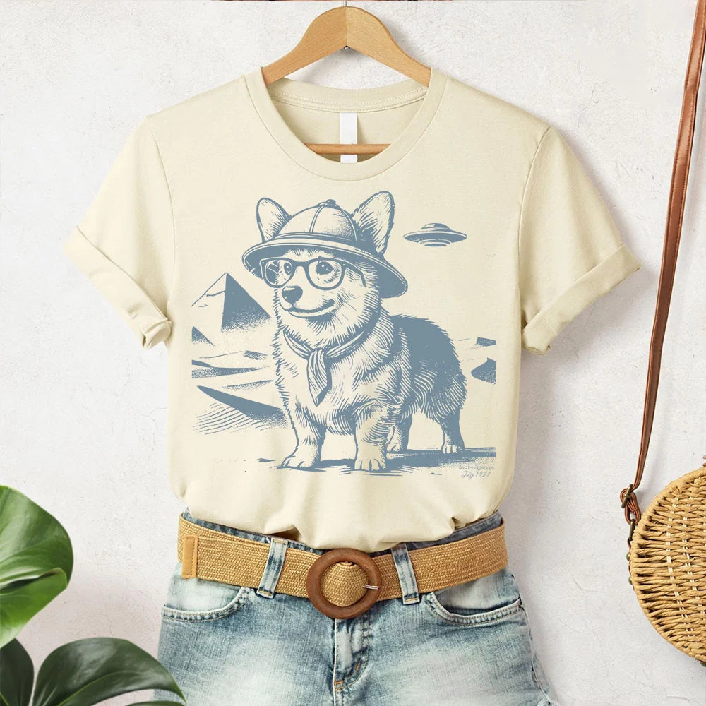 Corgi, Vintage Dog Shirt, Funny Dog TShirt, UFO, Dog Mom Shirt, Pyramids Dog T-Shirt, Corgi Egypt, Corgi Mom, Corgi Dad, Corgi Gifts