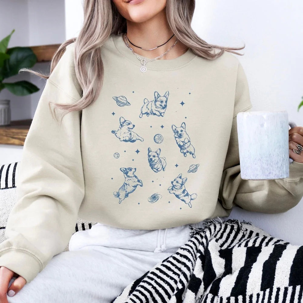 Vintage Corgi in Space Sweatshirt, Vintage Dog In Space Shirt, Funny Galaxy Dog Shirt, Dog Moon 90s Shirt,Corgi Dog Mom Shirt,For Dog Lover.