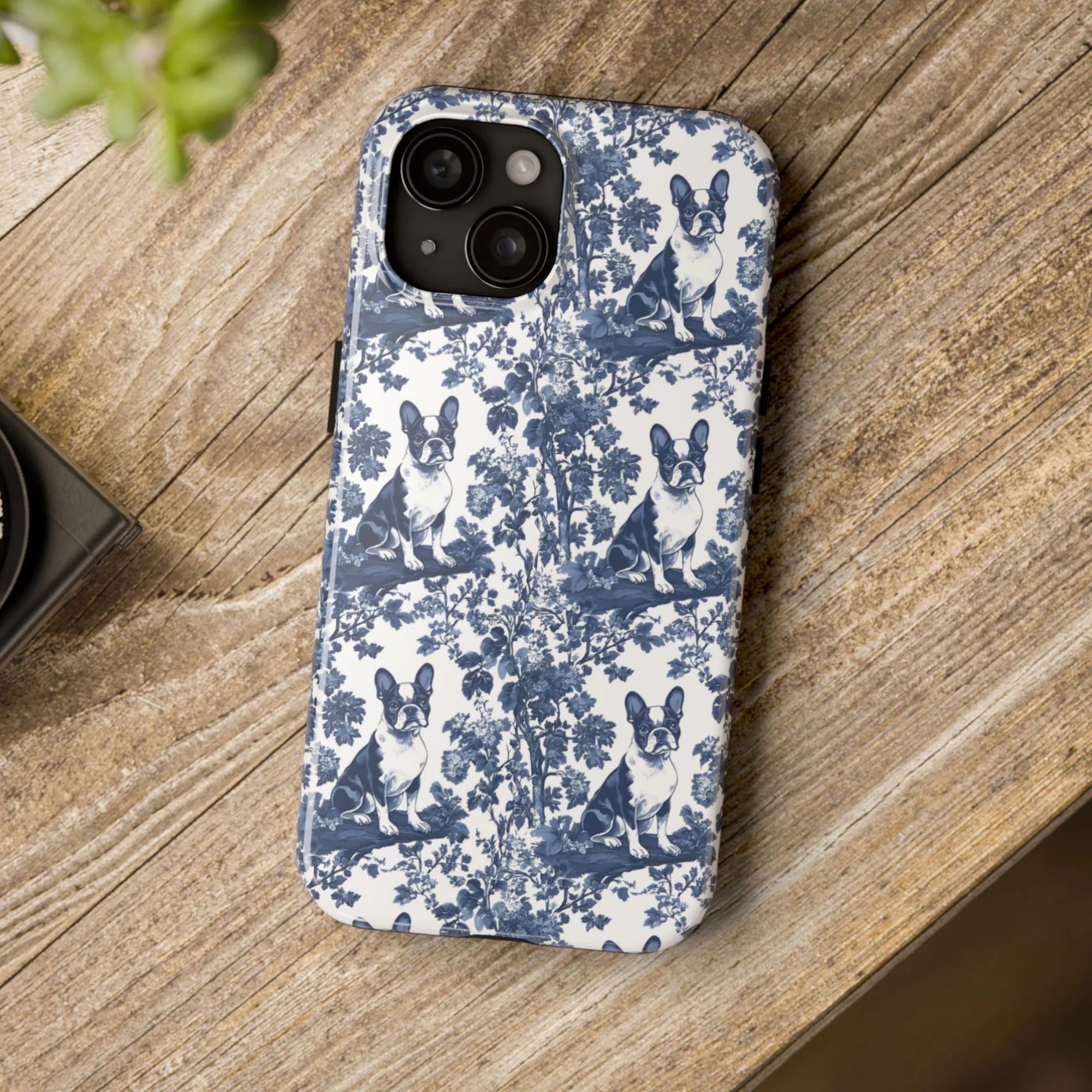 Boston terrier Blue French Toile De Jouy phone case, Boston terrier gift, Boston terrier phone case, Dog mom phone case, Boston Terrier Lover Gift